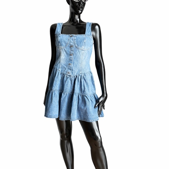 Forever 21 Denim Mini Dress Button Front Tiered NWT Size [M] Y2K - Picture 4 of 10